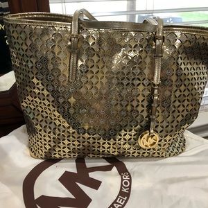 Michael Kors Gold Flower Perforated Travel Tote